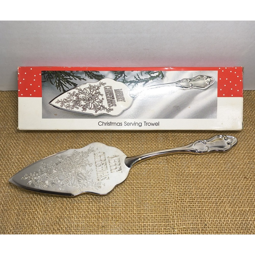 Vintage Intl Silver Co Merry Christmas Silver Plated Serving Trowel Pie Spatula